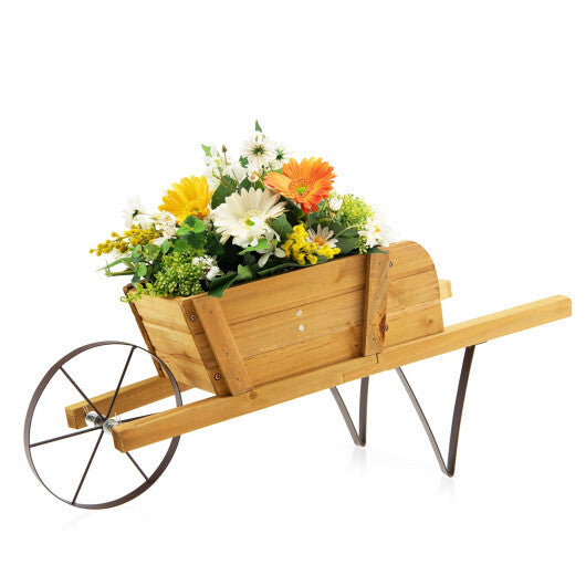 Wooden Wagon Planter with 9 Magnetic Accessories for Garden Yard-Red