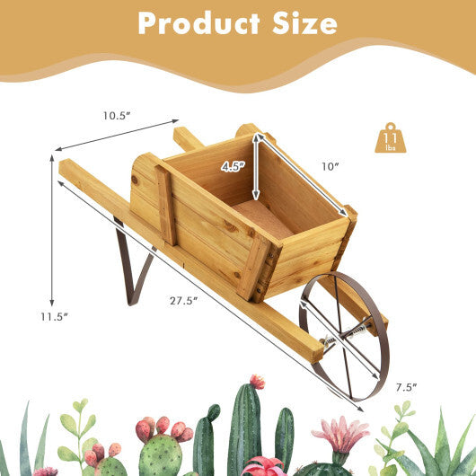 Wooden Wagon Planter with 9 Magnetic Accessories for Garden Yard-Red