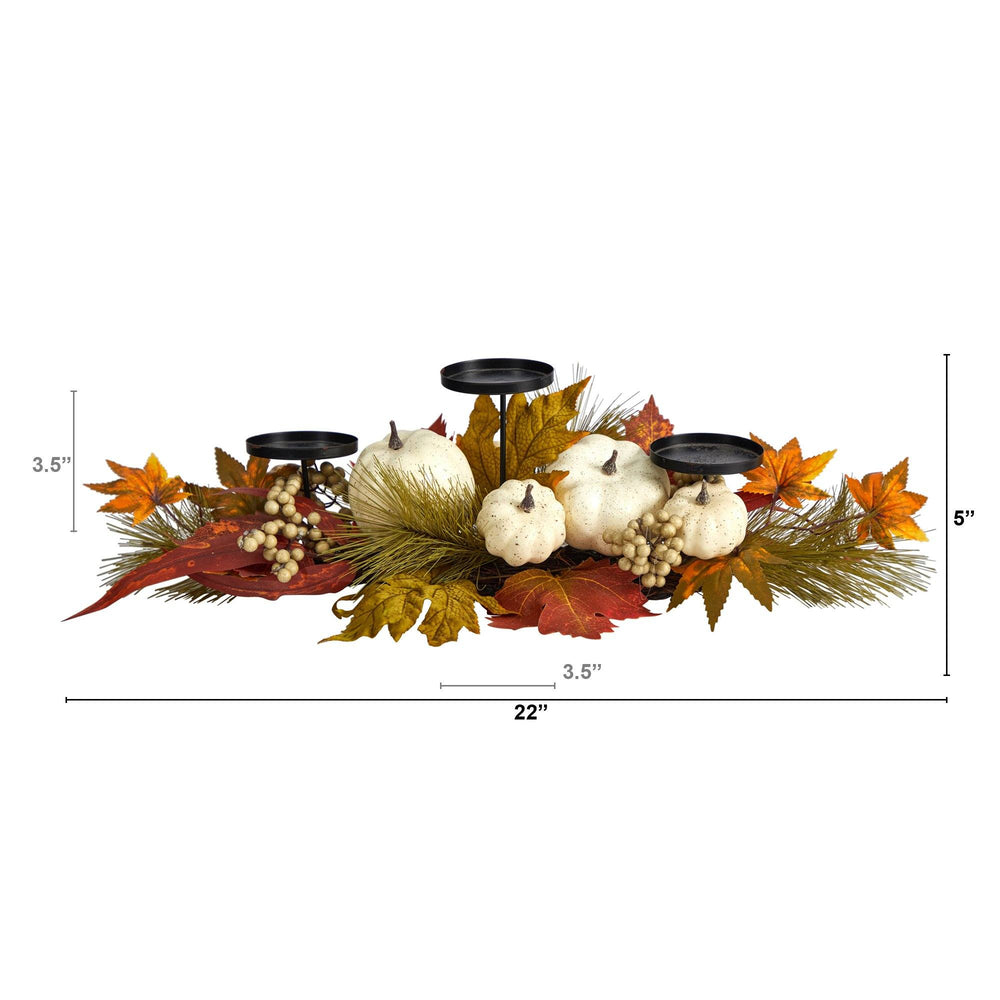 22” Fall Pumpkin and Maple Leaf Autumn Candelabrum