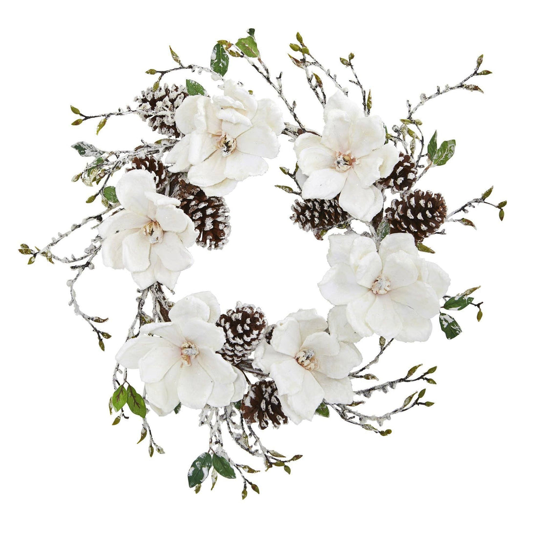 24” Snowed Magnolia / Pine Cone Wreath